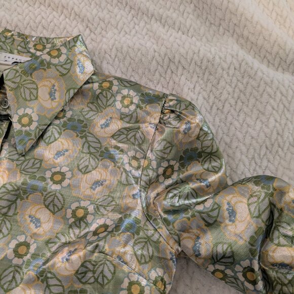 Halloween 🎃 Disco Queen xs Vibrant Metalshine Blouse w/Puff Sleeves 70's Vibe - Picture 3 of 9